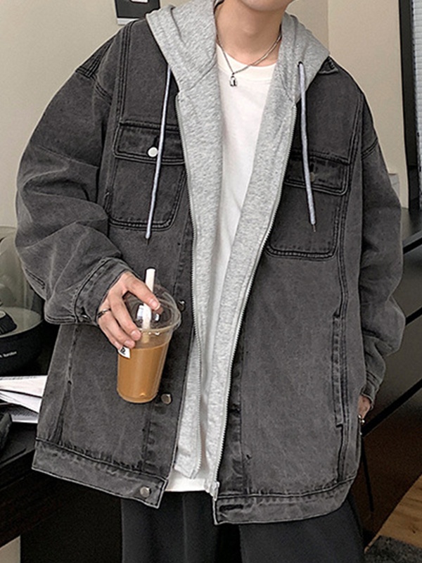 Sudadera vaquera extragrande de dos piezas falsas para hombre-2