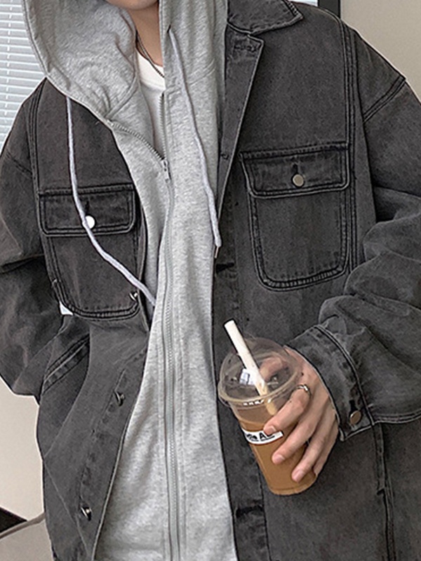 Sudadera vaquera extragrande de dos piezas falsas para hombre-1