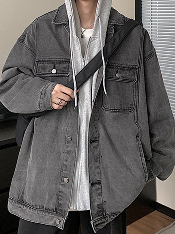 Sudadera vaquera extragrande de dos piezas falsas para hombre-3