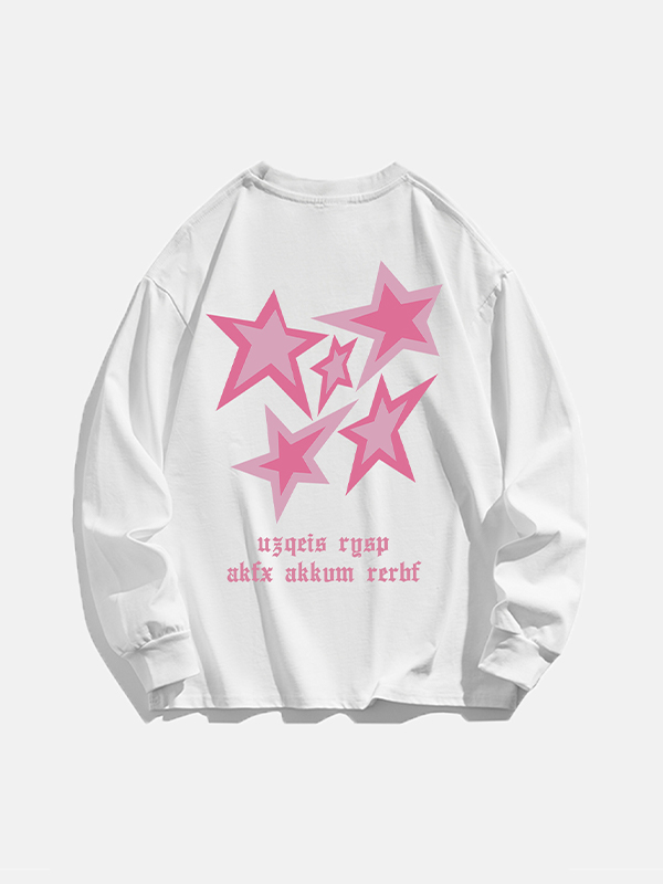 Camiseta de manga larga con estampado de estrellas y letras para hombre-3