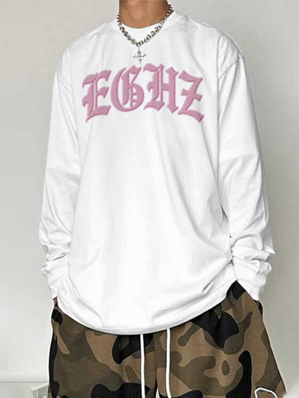 Camiseta de manga larga con estampado de estrellas y letras para hombre-1