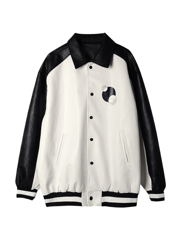 Chaqueta motera de cuero con empalme Hip Pop para hombre-3