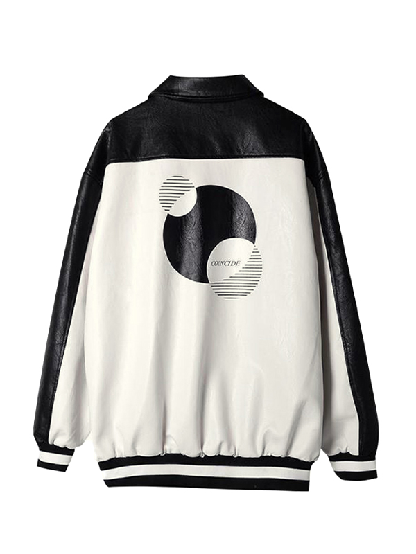 Chaqueta motera de cuero con empalme Hip Pop para hombre-4