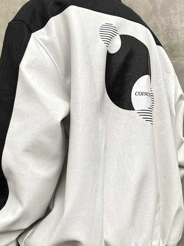 Chaqueta motera de cuero con empalme Hip Pop para hombre-2