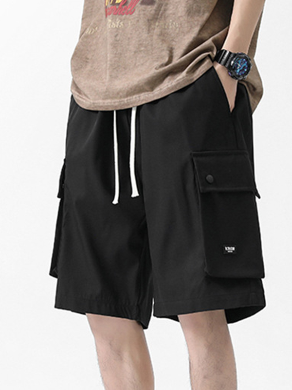 Pantalones cortos lisos con cordón y secado rápido con múltiples bolsillos para hombre-3