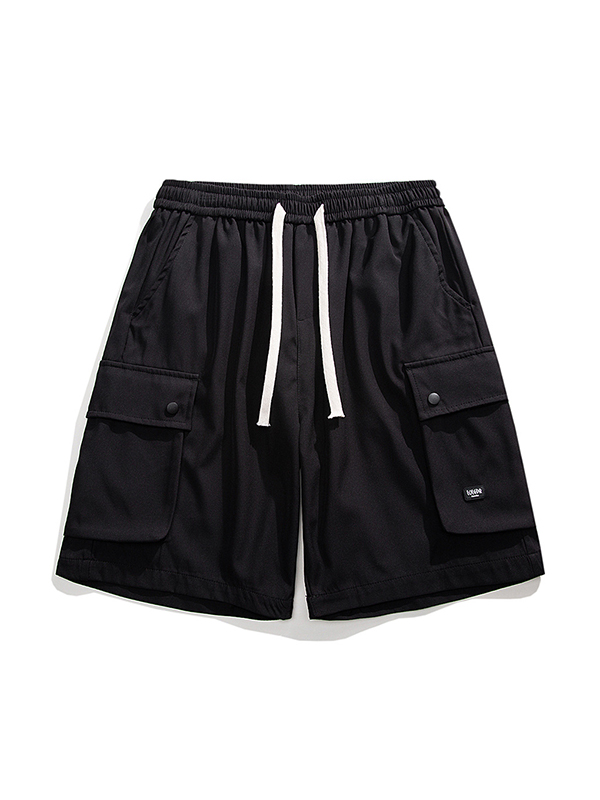 Pantalones cortos lisos con cordón y secado rápido con múltiples bolsillos para hombre-4