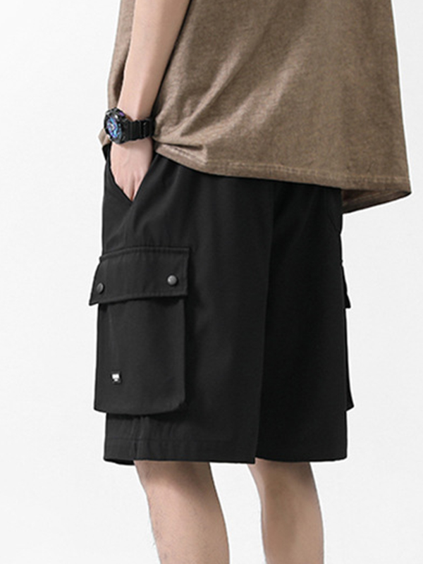 Pantalones cortos lisos con cordón y secado rápido con múltiples bolsillos para hombre-2