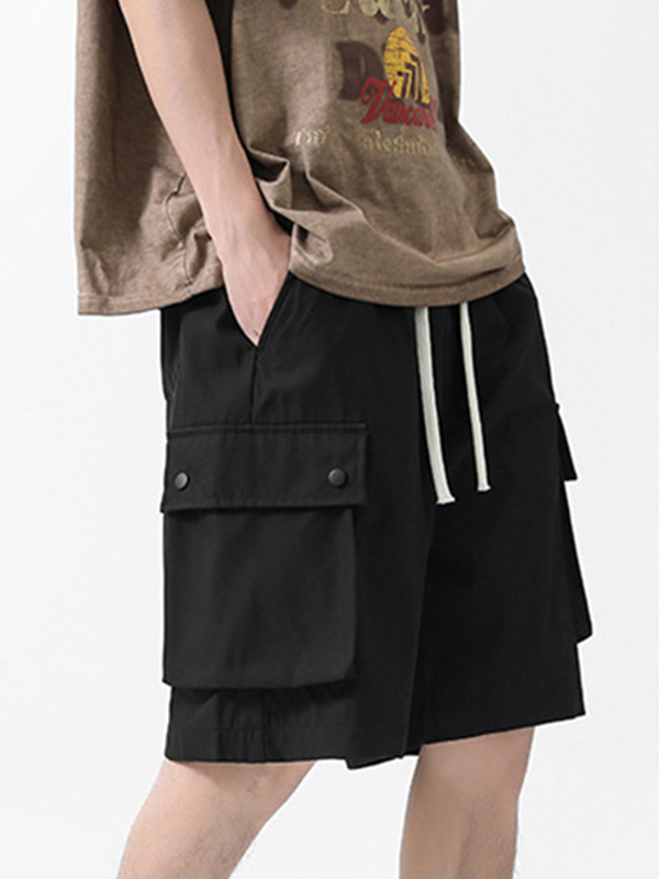 Pantalones cortos lisos con cordón y secado rápido con múltiples bolsillos para hombre-1