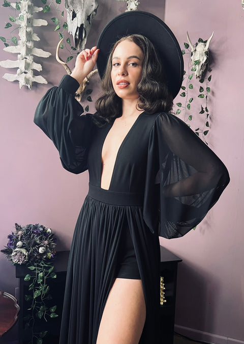 Minerva - Abito lungo in rete, suggestivo e drammatico, con pantaloncini incorporati-6