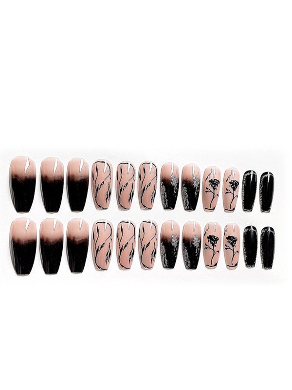 24 piezas de rosa brillante con prensa larga en las uñas.-2