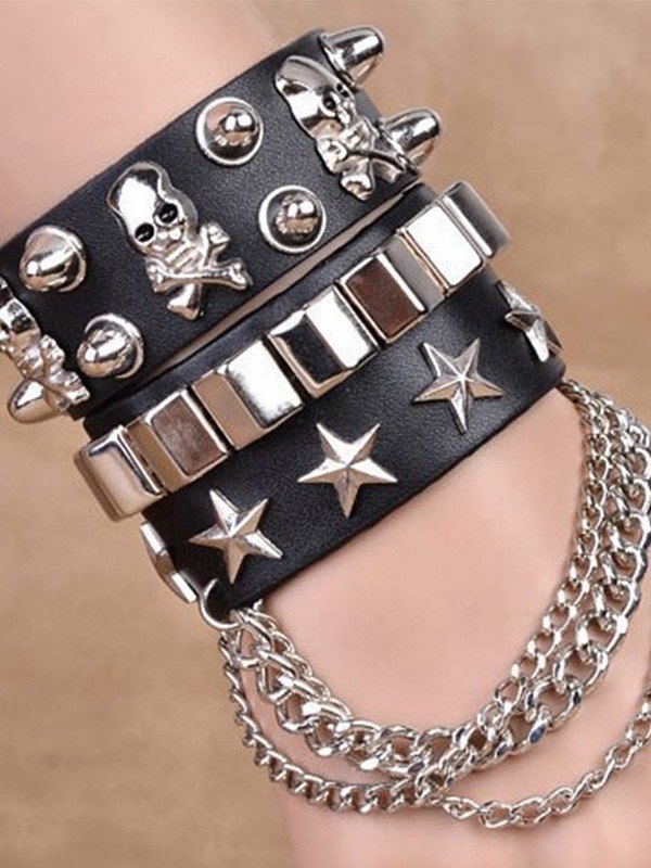 Brazalete de piel sintética gruesa con adornos de metal-1